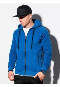Ombre Clothing - Bluza męska rozpinana z kapturem B1083 - niebieska - XXL. Typ kołnierza: kaptur. Kolor: niebieski. Materiał: materiał, bawełna, poliester #4