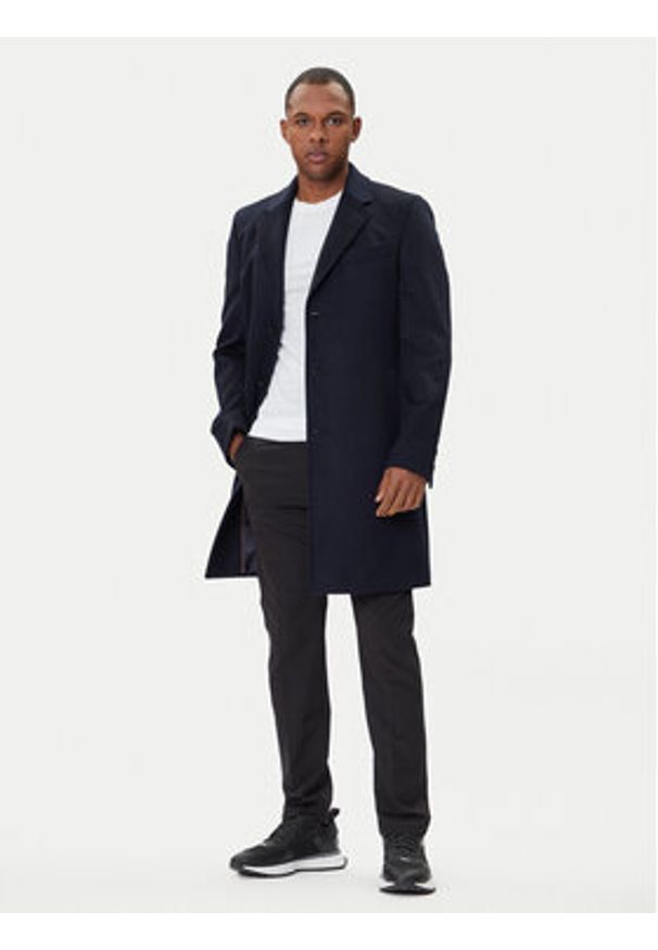 BOSS Płaszcz wełniany Hyde 50549187 Granatowy Slim Fit. Kolor: niebieski. Materiał: wełna