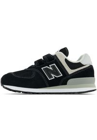Buty New Balance PV574EVB – czarne. Okazja: na co dzień. Zapięcie: rzepy. Kolor: czarny. Materiał: syntetyk, materiał, skóra, guma, zamsz. Szerokość cholewki: normalna. Model: New Balance 574. Sport: turystyka piesza #4