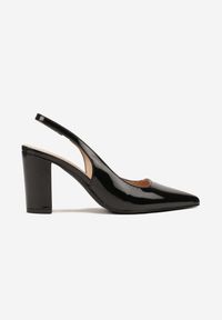 Renee - Czarne Sandały Lakierowane na Słupku Slingback Halasela. Okazja: na co dzień, na imprezę. Kolor: czarny. Materiał: lakier. Obcas: na słupku. Styl: wizytowy, elegancki, casual #4