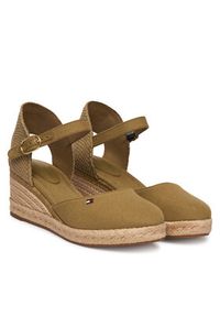 TOMMY HILFIGER - Tommy Hilfiger Espadryle Mid Wedge Espad Closed Toe FW0FW09233 Brązowy. Kolor: brązowy. Materiał: materiał #3