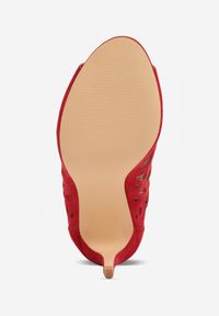 Born2be - Czerwone Ażurowe Sandały Botki Vices na Szpilce Nativria. Kolor: czerwony. Wzór: ażurowy. Obcas: na szpilce. Styl: elegancki #2