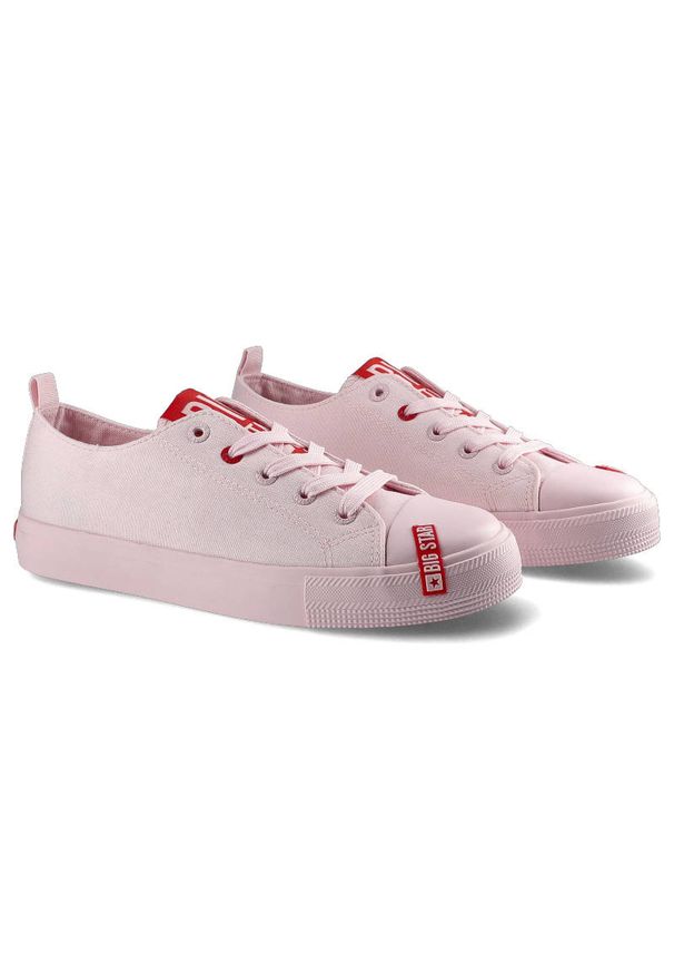 Big-Star - Różowe Trampki Big Star Damskie Modne Obuwie. Kolor: różowy. Materiał: guma, jeans, materiał. Szerokość cholewki: normalna. Wzór: aplikacja. Sezon: wiosna