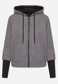 Born2be - Szara Kurtka z Kapturem Ozdobnymi Rękawami i Ściągaczem w Pasie Tulorelle. Okazja: na co dzień. Typ kołnierza: kaptur. Kolor: szary. Materiał: jeans. Styl: casual #6