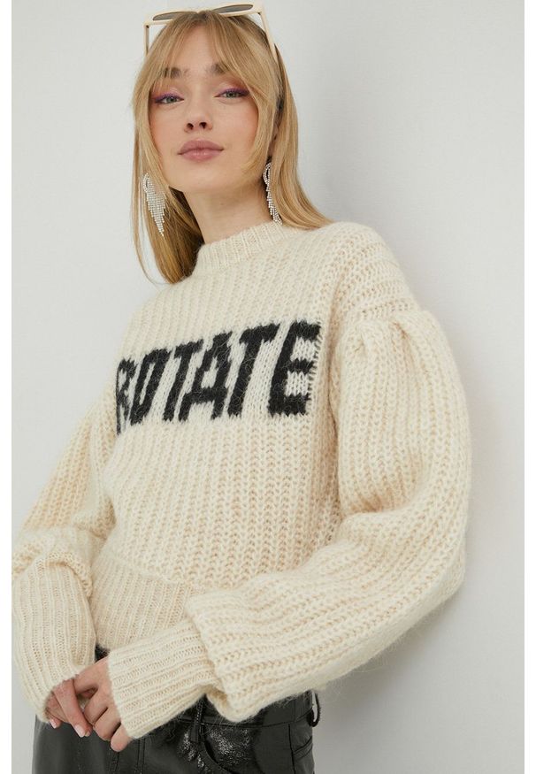 ROTATE - Rotate sweter damski kolor beżowy ciepły. Kolor: beżowy. Materiał: dzianina. Długość rękawa: długi rękaw. Długość: długie