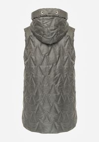 Renee - Zielona Długa Kamizelka Pikowana z Nieodpinanym Kapturem Semaea. Kolor: zielony. Materiał: prążkowany, jeans. Długość: długie. Styl: street #7