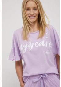 Deha t-shirt bawełniany kolor fioletowy. Kolor: fioletowy. Materiał: bawełna. Wzór: nadruk