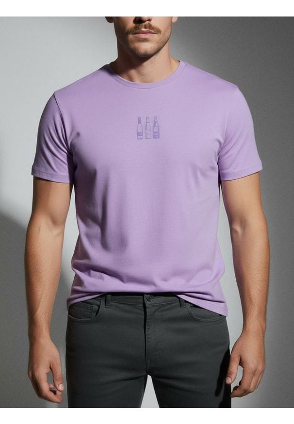 Sinsay - Bawełniana koszulka z nadrukiem - fioletowy. Kolor: fioletowy. Materiał: bawełna. Wzór: nadruk
