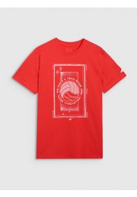 4f - 4F T-shirt regular z nadrukiem męski - czerwony XXL. Okazja: na co dzień. Kolor: czerwony. Materiał: bawełna, jersey, materiał. Długość rękawa: krótki rękaw. Długość: krótkie. Wzór: nadruk. Styl: sportowy, klasyczny, casual