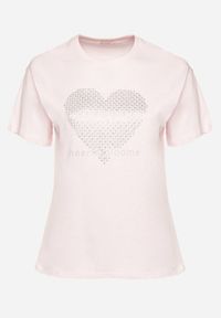 Born2be - Jasnoróżowy Bawełniany T-shirt z Ozdobnym Nadrukiem i Napisem Ilenira. Kolekcja: plus size. Kolor: różowy. Materiał: bawełna. Wzór: napisy, nadruk #3