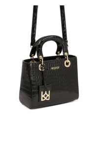 Kazar - Elegancka skórzana torebka z uchwytami do ręki podkreślona printem. Kolor: czarny. Wzór: nadruk. Materiał: skórzane, z tłoczeniem. Styl: elegancki. Rodzaj torebki: do ręki #7
