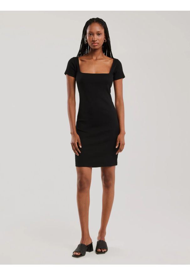 Big-Star - Sukienka damska mini w prążek czarna Felice 906. Okazja: na co dzień. Kolor: czarny. Materiał: prążkowany, dzianina. Wzór: prążki. Typ sukienki: dopasowane. Styl: elegancki, klasyczny, wakacyjny, casual. Długość: mini