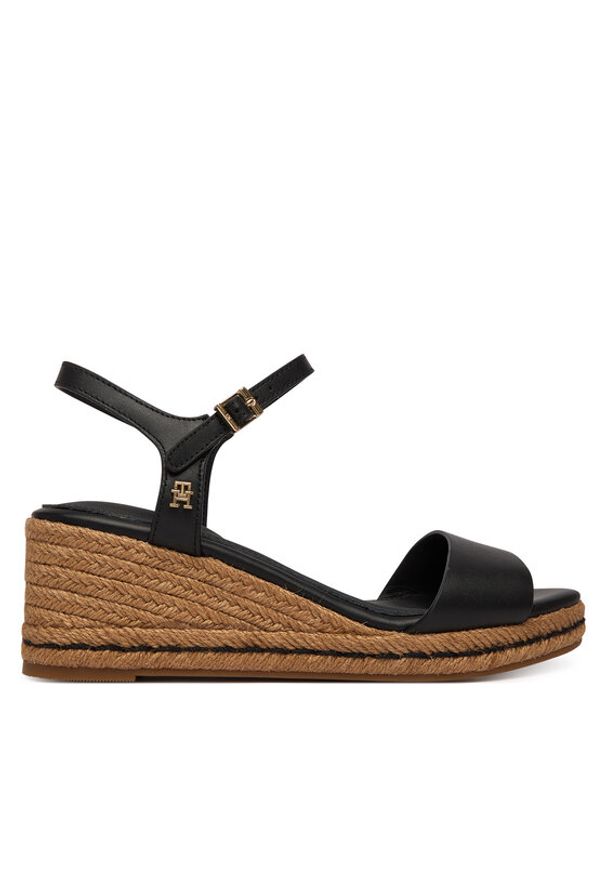 TOMMY HILFIGER - Tommy Hilfiger Espadryle Mid Wedge Espad Leather FW0FW09340 Czarny. Kolor: czarny. Materiał: skóra