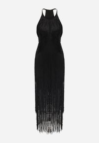 Born2be - Czarna Koktajlowa Sukienka na Ramiączkach Zdobiona Frędzlami Kelennea. Kolor: czarny. Długość rękawa: na ramiączkach. Wzór: aplikacja. Typ sukienki: dopasowane. Styl: wizytowy #5