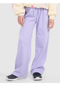 4f - 4F Spodnie dresowe z szerokimi nogawkami dziewczęce - fioletowe 158 (12-13 lat). Okazja: na co dzień. Kolor: fioletowy. Materiał: dresówka. Wzór: gładki, ze splotem. Sezon: lato. Styl: sportowy, casual, młodzieżowy #2