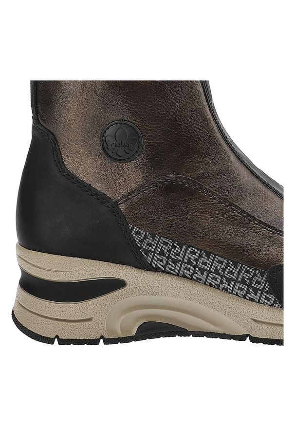 Brązowe Botki Rieker Stylowe Obuwie Damskie. Okazja: na co dzień. Zapięcie: zamek. Kolor: brązowy. Materiał: materiał. Styl: elegancki