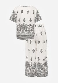 Born2be - Biały Komplet Wiskozowy Szerokie Spodnie i Luźna Bluzka z Nadrukiem Paisley Thela. Kolekcja: plus size. Kolor: biały. Materiał: wiskoza. Wzór: nadruk, paisley #6
