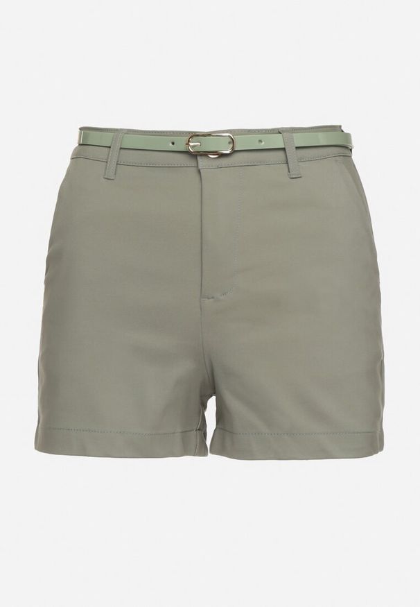 Born2be - Zielone Bermudy Szorty z Materiałowym Paskiem w Talii Rivatha. Okazja: na co dzień. Kolor: miętowy. Materiał: materiał. Sezon: lato. Styl: klasyczny, casual, elegancki