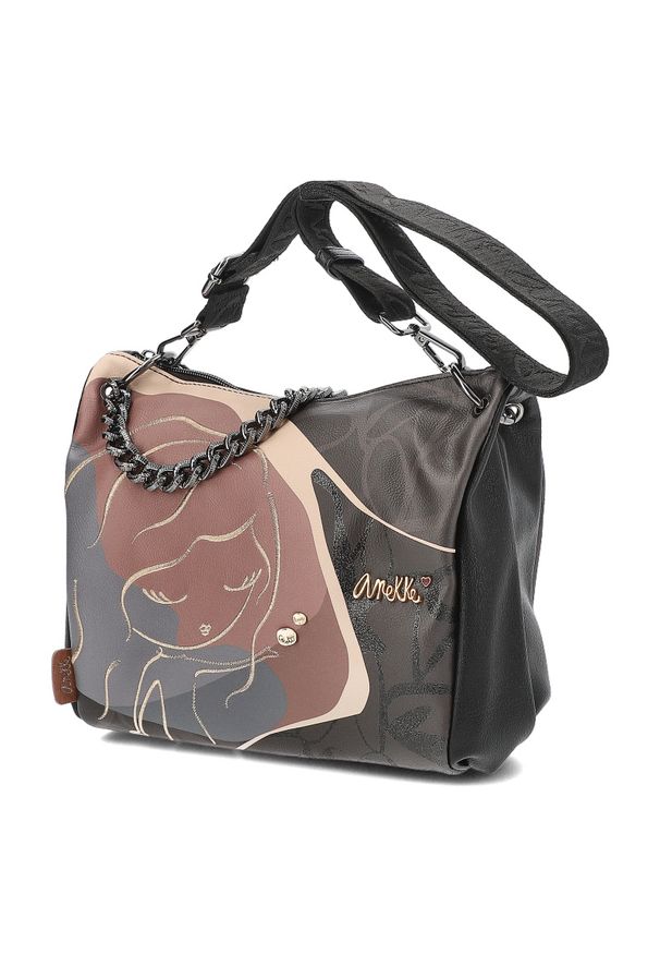 Brązowa Torebka Anekke Elegancka Listonoszka Damska. Kolor: brązowy. Wzór: nadruk. Styl: elegancki