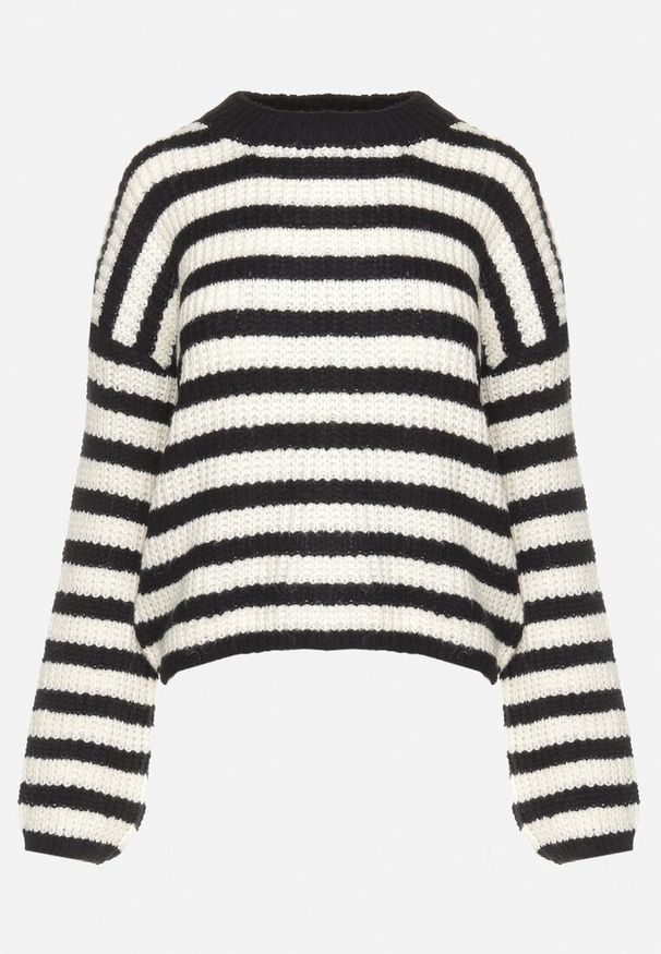 Born2be - Biało-Czarny Klasyczny Sweter w Paski z Bawełną Zinrite. Kolor: biały. Materiał: bawełna. Wzór: paski. Styl: klasyczny