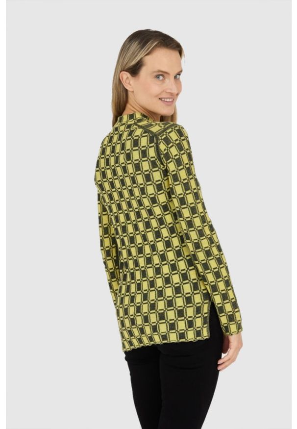 Kenzo - KENZO Dopasowany żółty sweterek damski w kratkę vichy, Rozmiar M. Kolor: żółty. Wzór: kratka