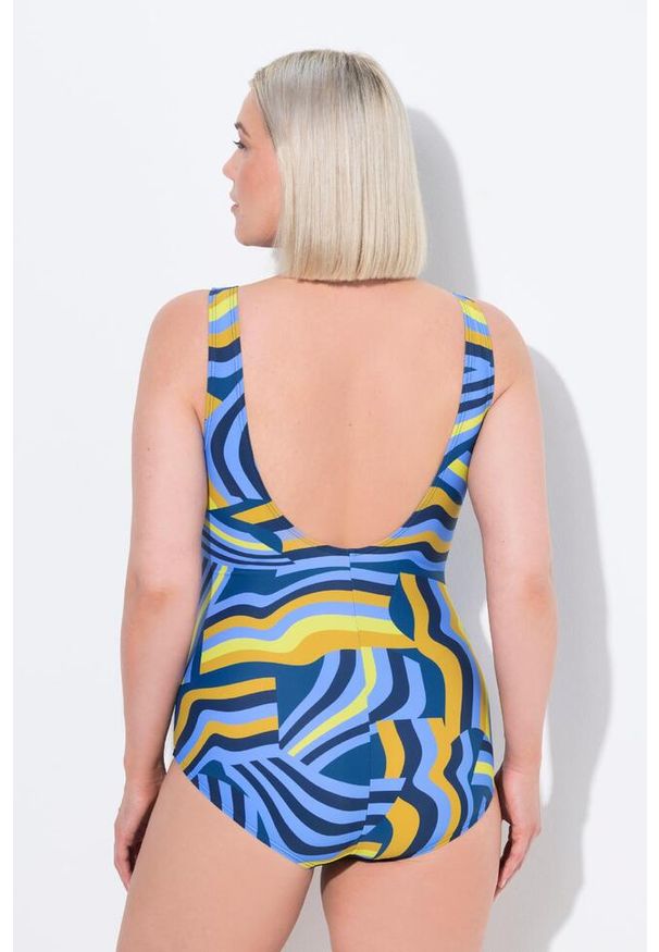 ULLA POPKEN - Damski Strój kąpielowy w kopertowym stylu miękkie miseczki ozdobne kółeczko. Kolekcja: plus size. Kolor: niebieski. Materiał: elastan, poliamid, materiał