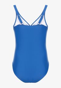 Renee - Niebieski Jednoczęściowy Strój Kąpielowy z Usztywnionym Biustem i Drapowaniem Deleria. Kolor: niebieski. Wzór: aplikacja #2
