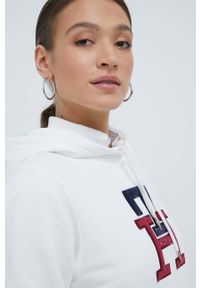 TOMMY HILFIGER - Tommy Hilfiger bluza bawełniana damska kolor biały z kapturem z aplikacją. Okazja: na co dzień. Typ kołnierza: kaptur. Kolor: biały. Materiał: bawełna. Wzór: aplikacja. Styl: casual #5