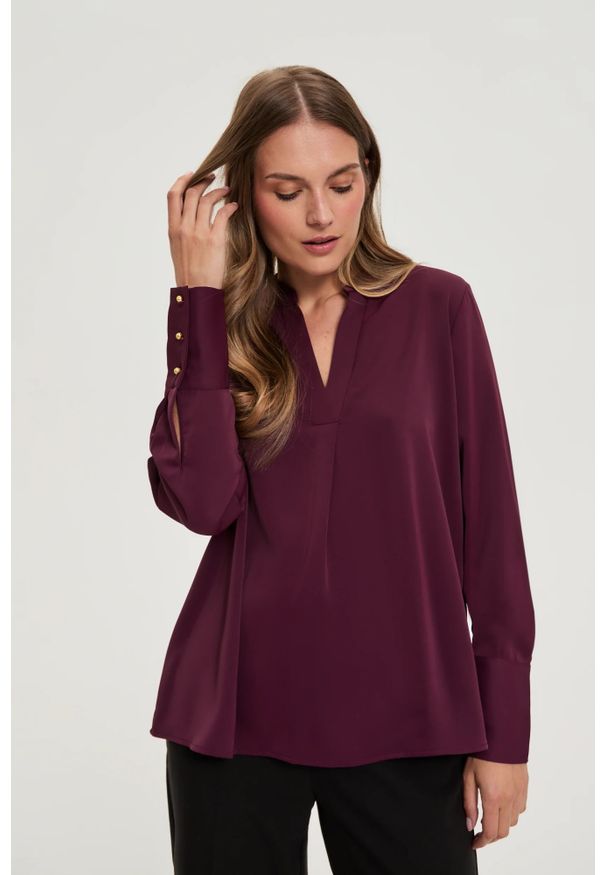 MOODO - Elegancka koszula burgundowa. Kolor: czerwony. Materiał: poliester. Styl: elegancki