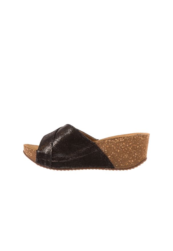 Klapki Bayla-099 0795 Włosy, Czarny, Skóra naturalna. Kolor: czarny. Materiał: skóra. Sezon: lato. Obcas: na koturnie