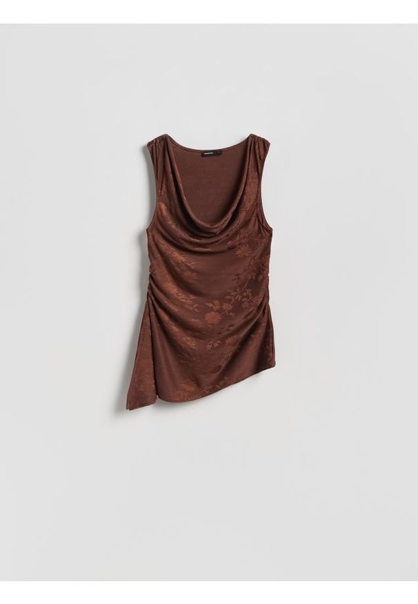 Reserved - Bluzka z wiskozą - ciemnobrązowy. Kolor: brązowy. Materiał: wiskoza