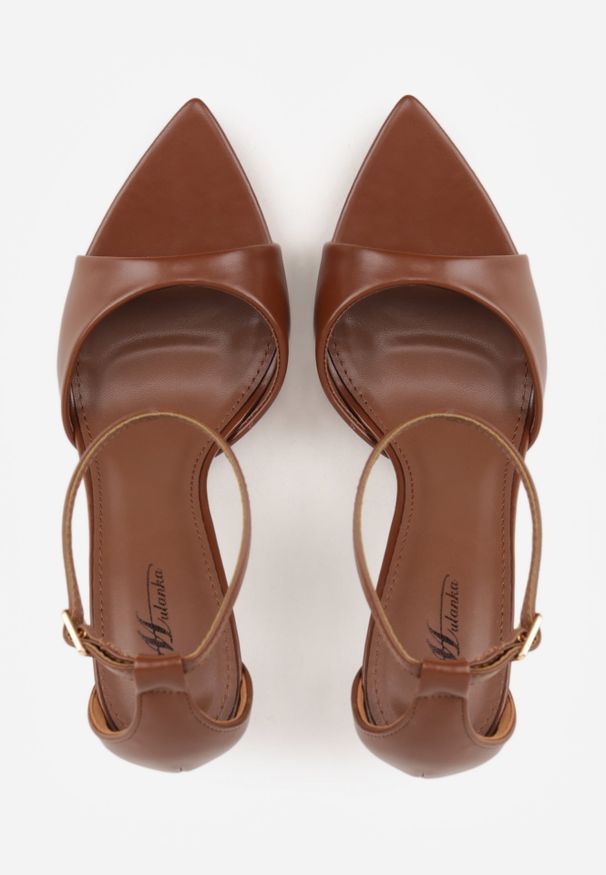 Renee - Brązowe Eleganckie Sandały w Szpic na Szpilce ze Sprzączką Murierah. Okazja: na co dzień, na imprezę. Zapięcie: sprzączka. Kolor: brązowy. Materiał: jeans. Obcas: na szpilce. Styl: elegancki