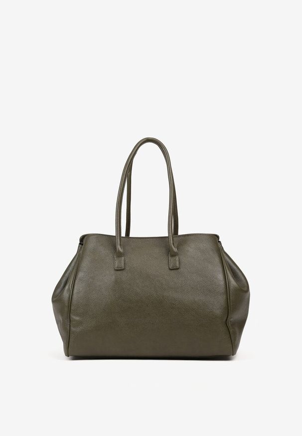 Born2be - Ciemnozielona Torebka Typu Shopperka na Ramię z Klamrą Remille. Kolor: zielony. Styl: klasyczny, casual, elegancki. Rodzaj torebki: na ramię