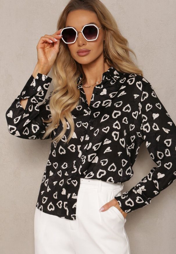 Renee - Czarna Casualowa Koszula z Guzikami Aianeva. Okazja: na co dzień. Typ kołnierza: kołnierzyk klasyczny. Kolor: czarny. Materiał: jeans. Styl: casual