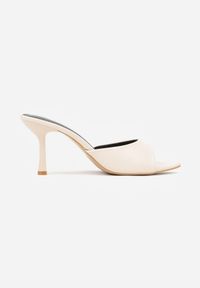 Born2be - Beżowe Klapki na Szpilce z Otwartym Noskiem w Szpic Sewnessa. Okazja: na spotkanie biznesowe, do pracy. Nosek buta: otwarty. Kolor: beżowy. Materiał: jeans, koronka. Obcas: na szpilce. Styl: biznesowy, elegancki #2