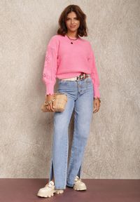 Renee - Różowy Sweter Callomela. Kolor: różowy. Materiał: jeans. Długość rękawa: długi rękaw. Długość: długie. Sezon: jesień, zima. Styl: klasyczny #3