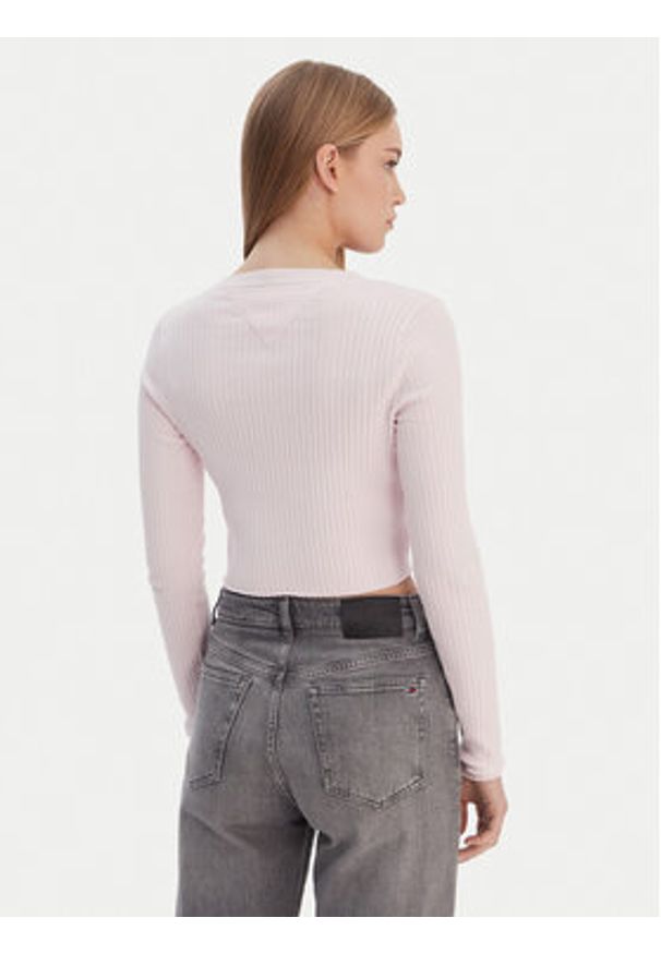 Tommy Jeans Kardigan DW0DW22023 Różowy Slim Fit. Kolor: różowy. Materiał: syntetyk, bawełna