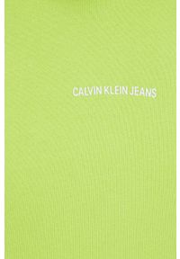 Calvin Klein Jeans Bluza bawełniana męska kolor zielony z kapturem gładka. Okazja: na co dzień. Typ kołnierza: kaptur. Kolor: zielony. Materiał: bawełna. Wzór: gładki. Styl: casual