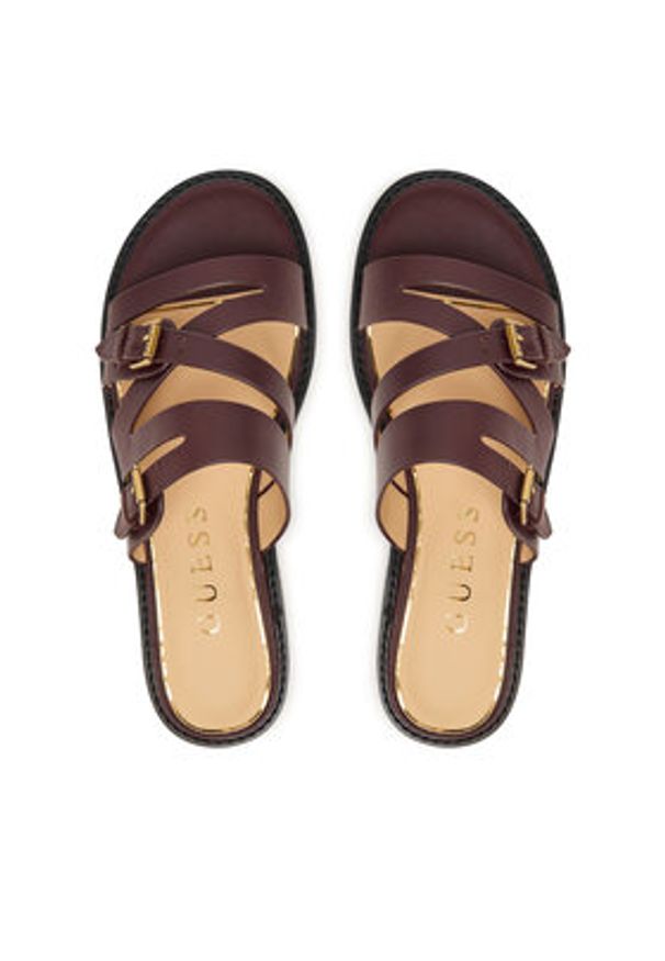 Guess Klapki FLJGRY LEA03 Bordowy. Kolor: czerwony. Materiał: skóra