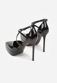 Renee - Czarne Szpilki z Platformą i Przeplatanymi Paskami Ferinela. Zapięcie: pasek. Kolor: czarny. Materiał: jeans. Obcas: na platformie. Styl: elegancki. Wysokość obcasa: średni #6