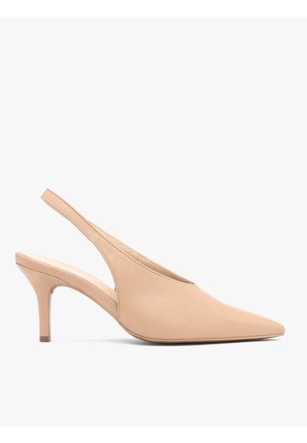 Ryłko - Beżowe wsuwane czółenka. Zapięcie: bez zapięcia. Kolor: beżowy. Materiał: skóra. Szerokość cholewki: normalna. Obcas: na obcasie. Styl: street. Wysokość obcasa: średni