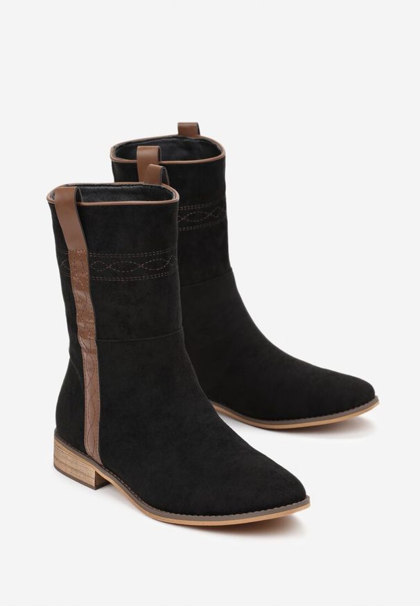 Born2be - Czarne Botki w Stylu Boho z Ozdobnym Paskiem i Haftem Olivas. Zapięcie: pasek. Kolor: czarny. Wzór: haft. Sezon: jesień. Styl: boho