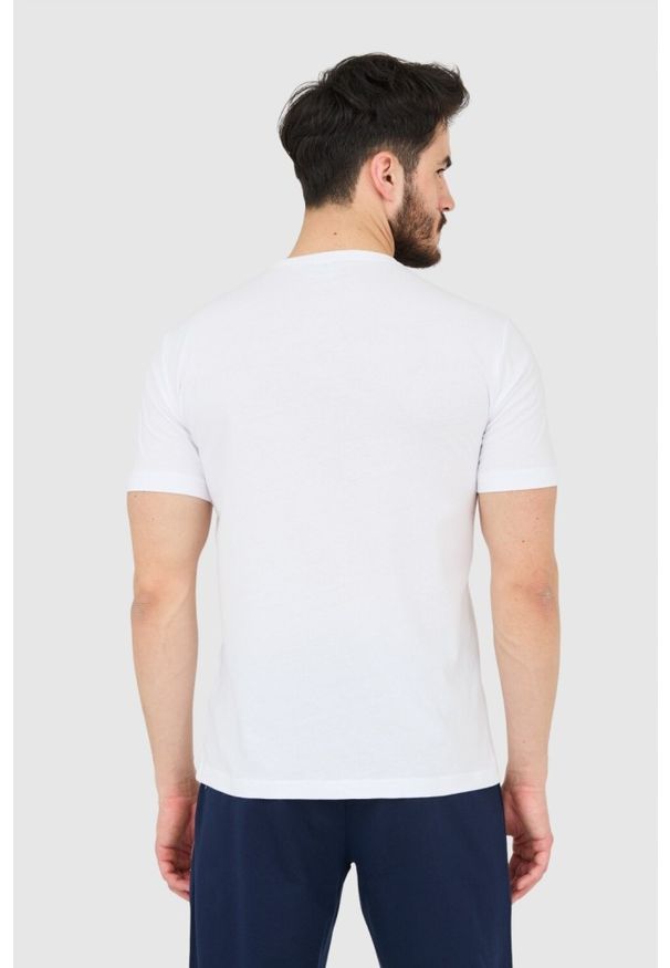 EA7 Emporio Armani - EA7 Biały t-shirt męski z naszywką z logo. Kolor: biały. Wzór: aplikacja