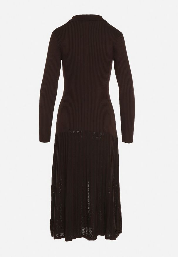 Born2be - Brązowa Wiskozowa Sukienka Sweterkowa z Guzikami Zozaria. Okazja: na co dzień. Kolor: brązowy. Materiał: wiskoza. Typ sukienki: proste. Styl: klasyczny, casual, elegancki