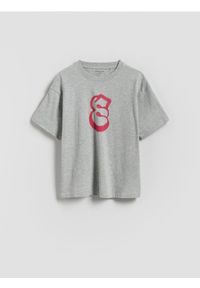 Reserved - Bawełniany t-shirt oversize - jasnoszary. Kolor: szary. Materiał: bawełna