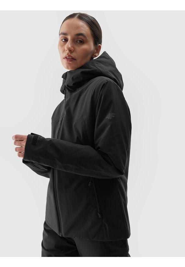 4f - 4F Kurtka narciarska membrana 5000 damska - czarna XL. Okazja: na co dzień. Typ kołnierza: kaptur. Kolor: czarny. Materiał: poliester, syntetyk, materiał, puch. Długość: długie. Sezon: zima. Styl: klasyczny, casual, sportowy