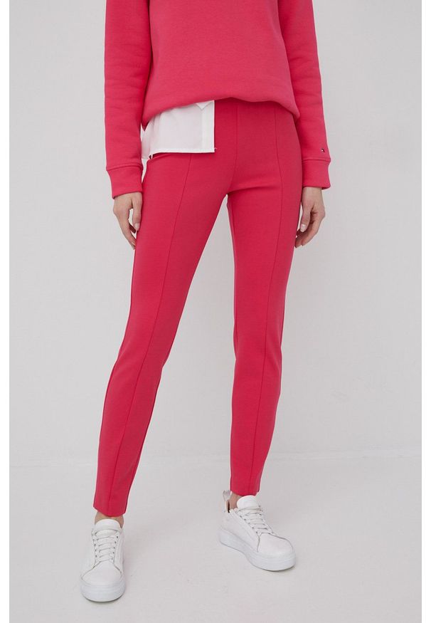 TOMMY HILFIGER - Tommy Hilfiger legginsy AUDREY damskie kolor różowy gładkie. Kolor: różowy. Materiał: materiał, dzianina, wiskoza. Wzór: gładki
