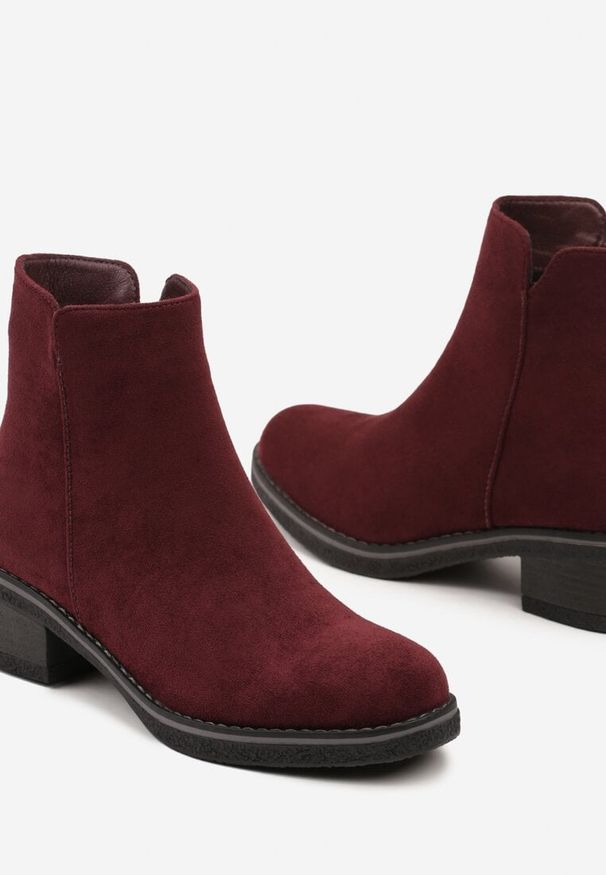 Born2be - Bordowe Klasyczne Botki z Ociepleniem Rearielis. Okazja: na co dzień. Kolor: czerwony. Materiał: jeans. Obcas: na obcasie. Styl: klasyczny. Wysokość obcasa: średni