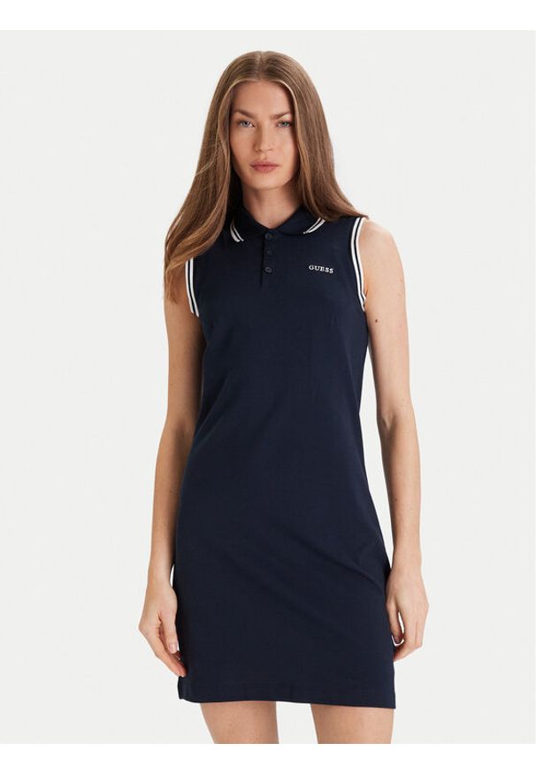 Guess Sukienka codzienna V5GK04 KCOK1 Granatowy Regular Fit. Okazja: na co dzień. Kolor: niebieski. Materiał: bawełna. Typ sukienki: proste. Styl: casual