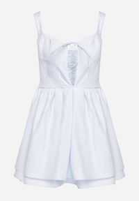 Born2be - Niebieska Bawełniana Sukienka Vices w Rustykalnym Stylu z Wiązaniem Fenavira. Okazja: na co dzień. Kolor: niebieski. Materiał: bawełna. Długość rękawa: na ramiączkach. Wzór: aplikacja. Styl: casual #6